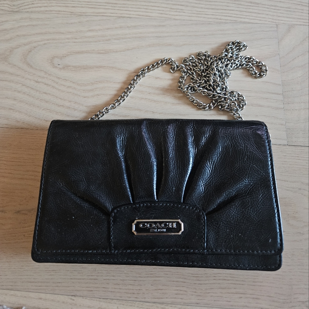 Coach Black Patent Leather Small Crossbody Handbag with Chain Strap